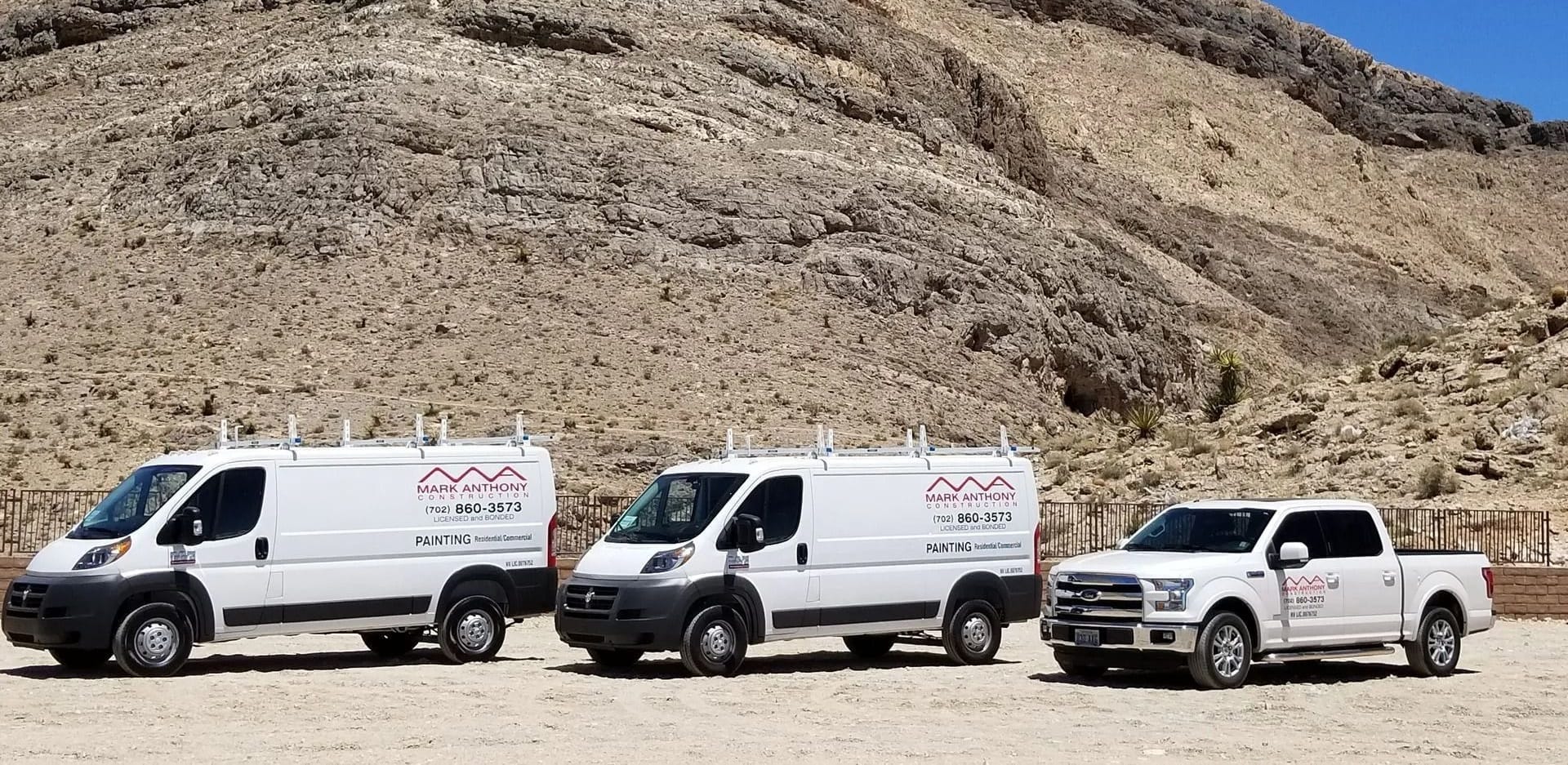Mark Anthony Painting service trucks ready for a Las Vegas painting project.